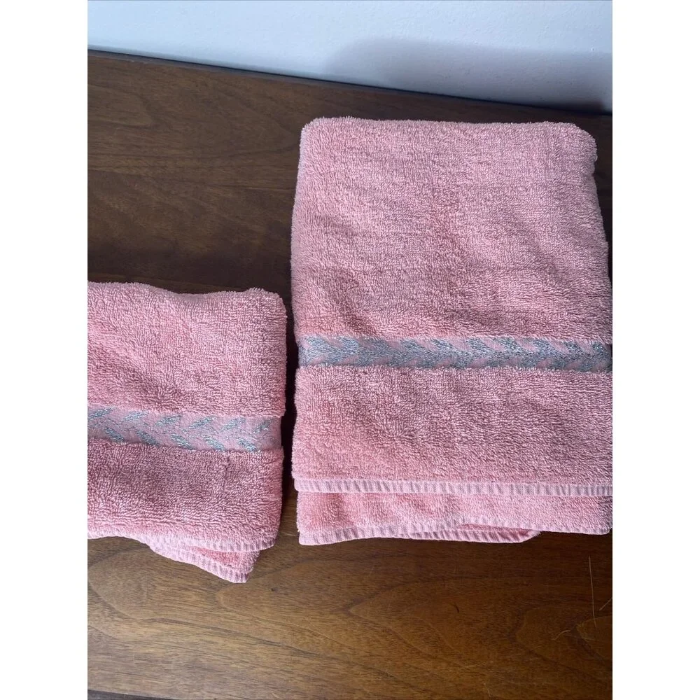 Vintage Callaway Luxury Towel Set Pink Silver Bath Hand Made in USA